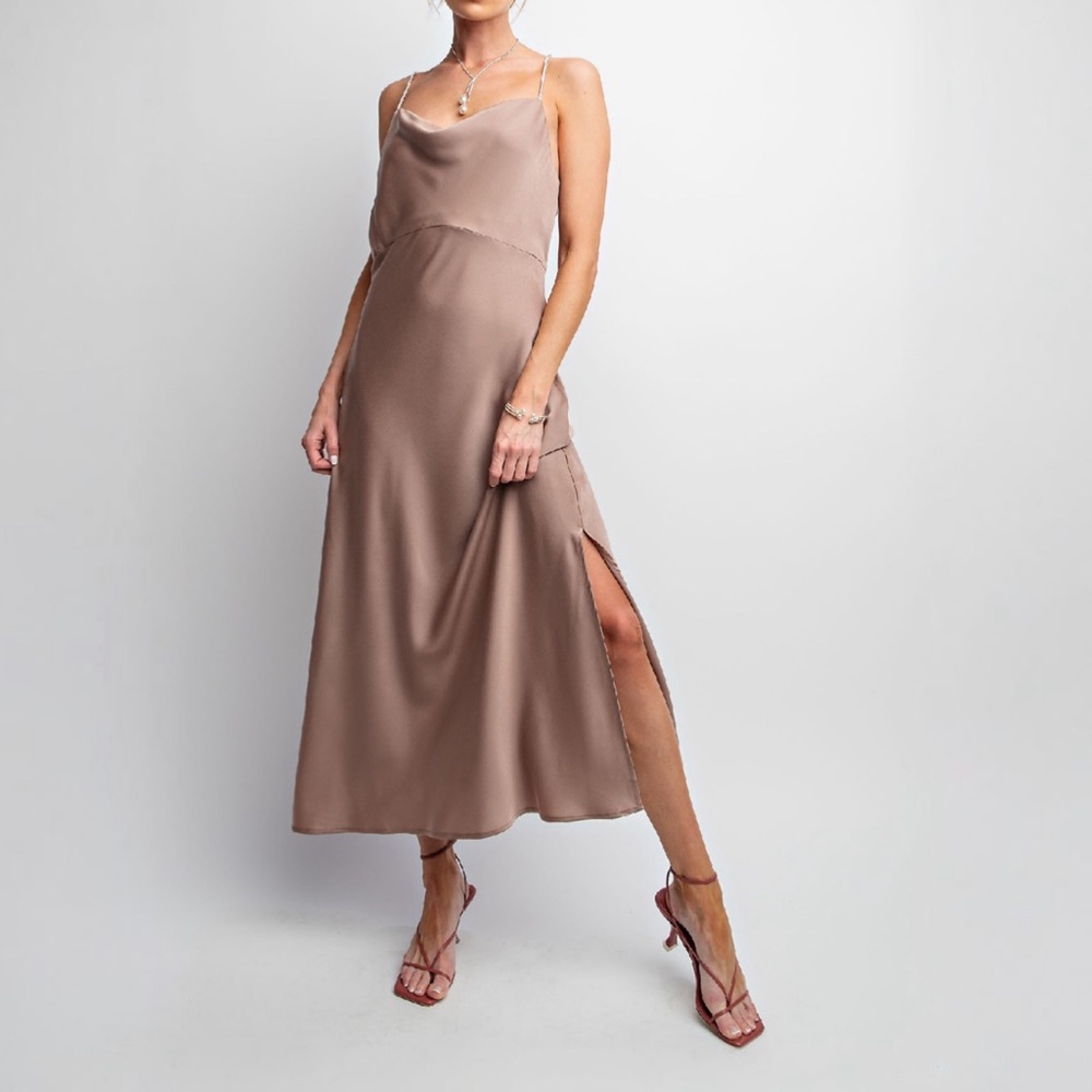 NWT EASEL Bohemian Mocha Satin Maxi Dress S M L